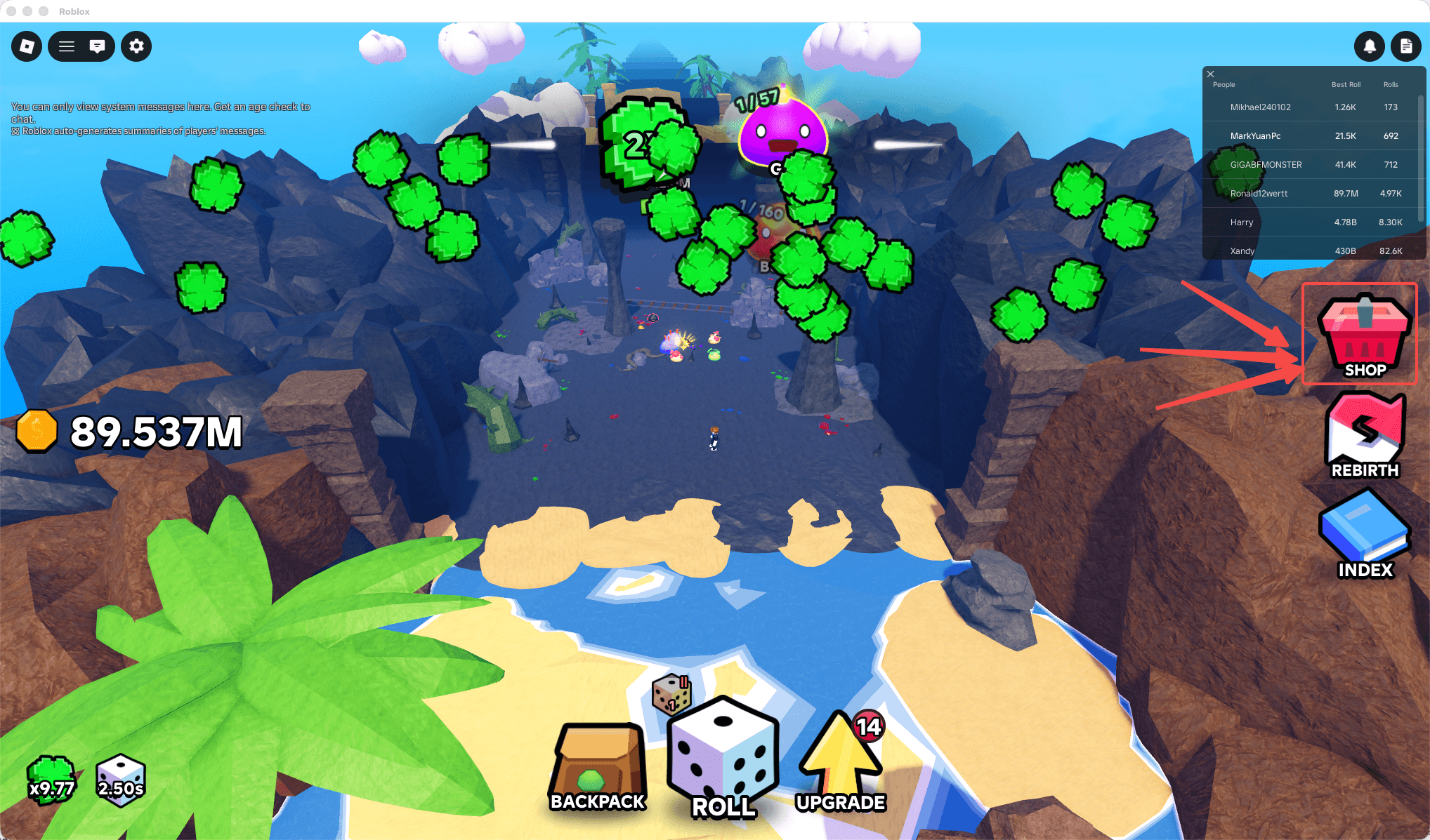Slime RNG codes button location